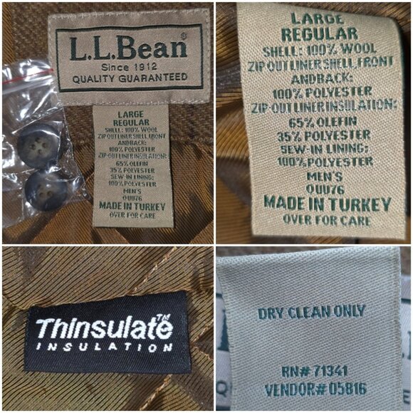 VINTAGE LL BEAN COAT MEN'S SZ LARGE BROWN JACKET PARKA QUILTED CHECK THINSULATE - Picture 3 of 16